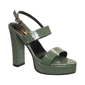 Stepee Women Stylish Fancy and Comfort Trending Block Heel Fashion Sandal (GREEN, numeric_7)