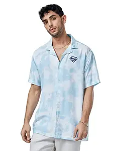 The Souled Store| Official Superman: Go Hawai Mens and Boys Summer Shirts|Regular fit Graphic Printed| 100% Rayon White and Blue Color Summer Shirts Shirt For Men Casual Half Sleeves Regular Fit Print