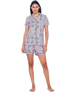 Cosy Black Stripe Printed Shorts and Shirts with Pyjama Set