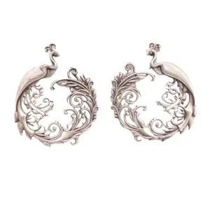 Oxidised Silver Stylish Earrings for Women and Girls Navraee Classic Peacock With Karigiri Stud