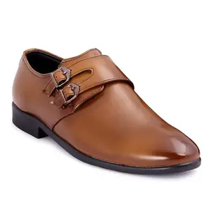 marching toes Men's Double Monk Strap Formal Shoes Brown