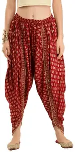 ZARAKI Printed Rayon Harem Pants Style with Bandeau Top Printed Maroon Dhoti Waist Size (24 to 30 Inches) Pack of 1