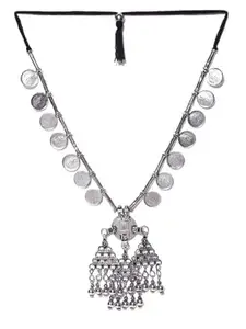 Dulcett India Afghani Oxidised Long Silver Jewellery Stylish Antique Long Necklace Set With Earrings for Women & Girls