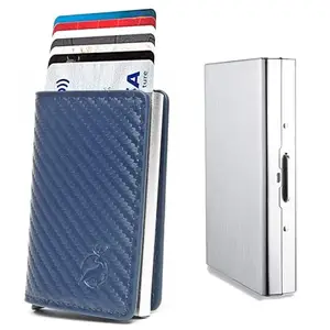 Stealodeal RFID Protector Metal and PU Unisex Cash and Card Holders, Pack of 2, Silver & Blue