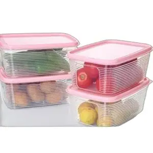 BeastBull Plastic Fridge container storage box for kitchen (Pack of 4 Pink)