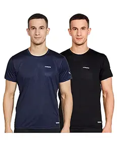 Charged Endure-003 Chameleon Spandex Knit Round Neck Sports T-Shirt Black Size Large And Charged Play-005 Interlock Knit Geomatric Emboss Round Neck Sports T-Shirt Navy Size Large