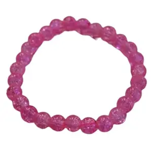 RRJEWELZ Natural Pink Crackle Quartz 8mm round Shape smooth Cut Beads 7 Inch Stretchable Bracelet for Men & Women.|STBR_RR_07703_7.0