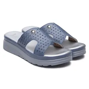 YOHO SDL 111 slides for women | PU Moulded Comfort | Featherlight Design | Stylish Durability | All-Day Support | Light Blue - UK 8