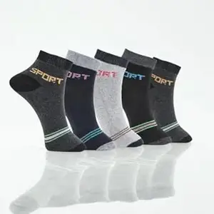 MJE Ankle Length Socks with Text Design, Multi-Color Pack, Cotton Blend Unisex