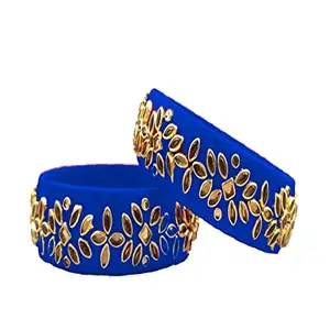 pratthipati's Silk Thread Bangles Stones Chuda Bangle Set (dark blue (Size-2/2)