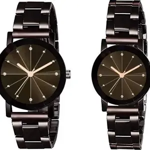 JOSSYFY Unisex Couple Watches in Silver and Black Metallic Finish (Black)