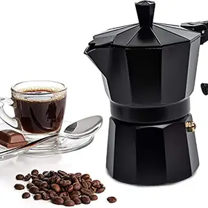 Saiyam Saiyam Aluminum Stovetop Espresso Maker 6-Cup Moka Pot Percolator Italian Coffee Maker Filter Kaapi Coffee Espresso Gas or Electric Stovetop (Black, 300 ml), 13.5 x 8 x 15 cm (L x W x H)