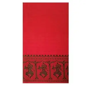 Nritya Handloom Bharatanatyam And Kuchipudi Dance Practice sarees (Red WIth Green Colour Temple Doll Border)