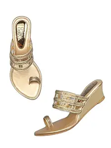 WalkTrendy Womens Synthetic Gold Open Toe Sandals With Heels - 4 Uk (Wtwhs76_Gold_37)