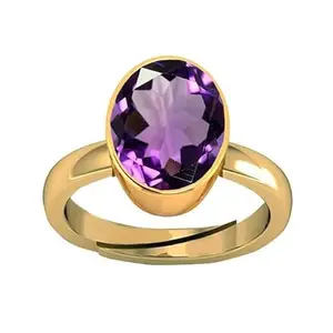 SIDHARTH GEMS 5.25 Ratti 4.00 Carat Amethyst Purple Crystal Stone Gold Plated Metal Adjustable Ring for Unisex for Astrological Purpose