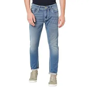 ROOKIES Men's Lowrise Slim Fit Knitted Jeans with Tapered Ankles