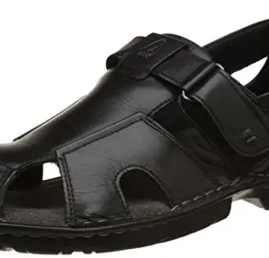 Hush Puppies Men's New Decent Softy Black Leather Athletic & Outdoor Sandals - 9 UK/India (43 EU)(8646949)