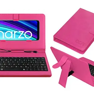 Acm Keyboard Case Compatible with Realme Narzo 30a Mobile Flip Cover Stand Direct Plug & Play Device for Study & Gaming Pink