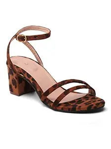 Panahi Open Toe Brown Leopard Print Casual Heels for Women