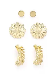 KARATCART Set of 3 Gold Plated Floral Stud Earrings for Women (33038926)