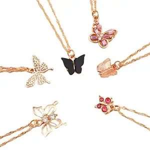 Jewels Galaxy Gold Plated Multicolor Combo Of 6 Beautiful Butterfly Necklaces (JG-PC-NCKK-22192)