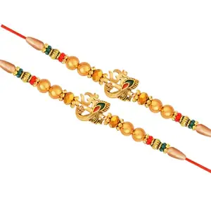 De Marquis Designer Rakhi (Pack of 2) | Roli-Chawal Pack With Greeting Card | Happy Rakshabandhan | Send Rakhi for Brother/Bhai/Bhaiya/Bhabhi/Kids | Rakhi Gift