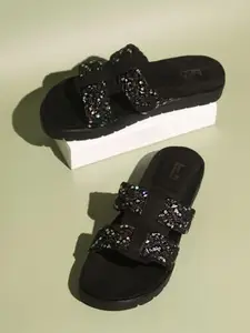 Inc.5 Women Black Textured Open Toe Comfort Heels