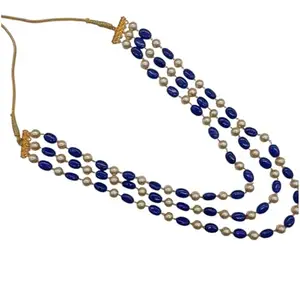 Jaipur Designs Arts blue and golden color pearl beaded mala necklace for women | kundan jewelry for festivals and special occassions | traditional inidan jewellery for weddings and anniversary