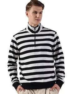 Thomas Scott Men's Striped High Neck Knitted Cotton T-Shirt(TSMLPT810_NavyBlue_XL)