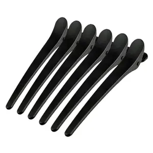 FOLELLO Carbon Fibre Hair Section Clips for Hair Styling | Unisex Hairdressing Salon Styling Accessories | Lightweight, Durable, Heat Resistant & Chemical Proof (Black, Pack of 6)