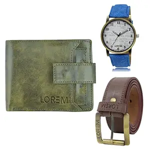 LOREM Watch-Artificial Leather Belt & Wallet Combo for Men (Fz-Lr28-Wl22-Bl02)