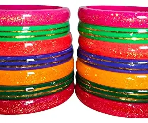 Generic Rajasthani Dhalwa Chuda , Rajputi Chuda Handcrafted Bangles set Original Seep Material Multicoloured 2.8