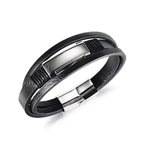 Peora Silver Plated Leather Bracelet Stylish Design Fashion Jewellery for Men & Boys (PX9LB54)