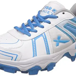 Vector X Target Cricket Shoes | White-Sky- Blue | Lace Up | Solid Sole | Size- 6 | Leather | for Adult and Men |
