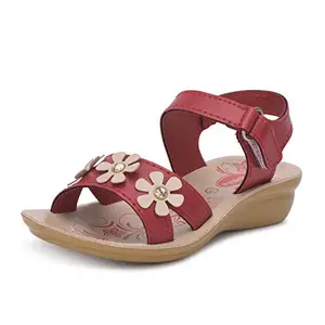 Aqualite Stylish, Comfortable and Lightweight Beige Red Junior Velcro Sandal
