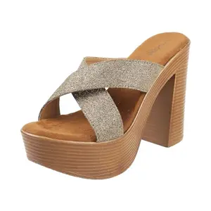 Mochi Women Antic Gold Synthetic High Heel Fashion Sandal UK/3 EU/36 (34-9971)