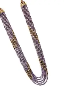 Multi-Strand Crystal Beaded Necklace, Purple and Bronze, Vintage Style Crown Clasp