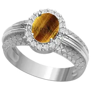 SIDHARTH GEMS Natural Tiger's Eye Stone Silver Plated Adjustable Ring 13.25 Ratti (12.00 carats) Rashi Ratna Origional and Certified