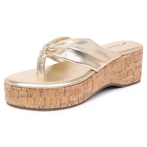 TRASE Helga Wedges Heels Sandals for Women, Casual Elegance with Ultimate Comfort (Golden, 7 UK)