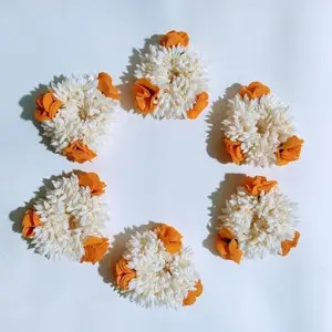 Siwesh® Wedding Gajra, Scrunchie Gajra Bracelet, Hand Gajra, Indian Wedding Floral Jewelry Gajra, Mogra Gajra, Elastic Gajra (White And Yellow) (Set Of 6, White And Yellow)