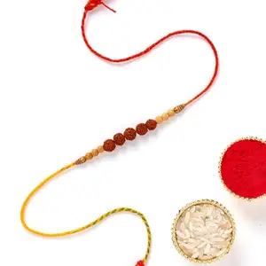 Floweraura Raksha Bandhan Celebrations Handcrafted Pure and Pious Rudraksha Rakhi Bracelet with Roli - Rakhi for Brother, Bhaiya, Bhai, Cousins & Raksha Bandhan Gifts