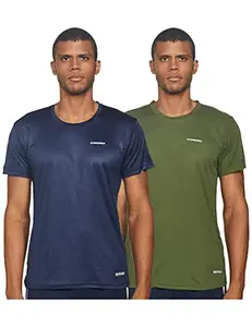 Charged Energy-004 Interlock Knit Hexagon Emboss Round Neck Sports T-Shirt Navy Size Large And Charged Pulse-006 Checker Knitt Round Neck Sports T-Shirt Olive Size Large