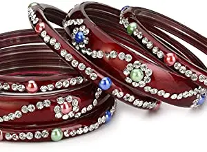 Maroon Color 2 Kada & 4 Bangle Set Decorative with Colorful Beads & Stones with Safety Box-DN_2.2 (Re_Bangle-DN_2.2_bang)