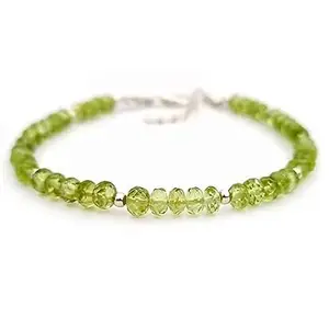 Lady Works Peridot 3.5-4mm Rondelle Shape Faceted Cut Beads 7 inch Adjustable Silver Plated Clasp Bracelet for men, women, unisex. Link Chain Stacking Bracelet.|LBRAC_LW_05290