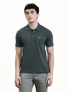 CROCODILE Men Solid Slim Fit Polo T-Shirt | Regular Length | Short Sleeve | Button Placket | Casual Knitted Topwear