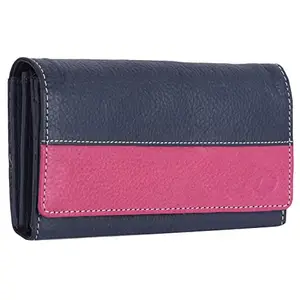 Delfin Genuine Leather | Leather Ladies Wallet (Blue & Pink)