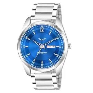 LOUIS DEVIN Stainless Steel Chain Analog Wrist Watch for Men with Day and Date Display (Black/Blue/Brown/Silver Dial) | LD-GR405-CH
