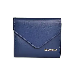 Belwaba Navy Blue Faux Leather Tri Fold Small Wallet for Women/Ladies || Credit Card Holder