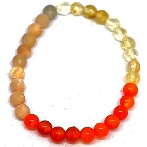 RRJEWELZ Natural Citrine, Carnelian & Sunstone 8mm Round Shape Smooth Cut Beads 6.5 Inch Stretchable Bracelet For Men & Women. Unisex Bracelet For Healing, Meditation, Prosperity & Luck|STBR_RR_02840_6.5