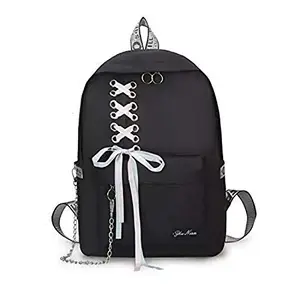 Black Fashion Women Girls Backpack Korean Design Drawstring Chain travel College Office Bag Laptop Backpack|Stylish Bags,Travel and Trip